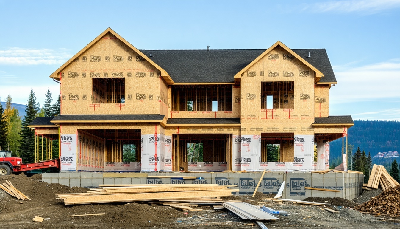 New custom-built house under construction in Spokane, WA
